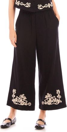 Fifteen Twenty Mason Rope Stitch Linen Blend Ankle Pants in Black/Cream at Nordstrom, Size Medium
