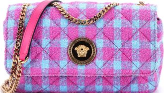 Versace Medusa Icon Chain Flap Bag Quilted Tweed East West