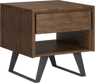 Simpli Home Lowry Solid Acacia Wood & Metal 22In Square Modern Industrial End Side Table