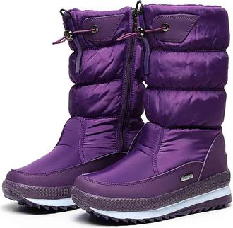 Generic Womens Boots Winter Lined Warm Platform Ankle Boots Slip On Thick Sole Fleece Padded Mid Calf Outdoor Walking Shoes Slip Water Solid Colour Snowflake 
