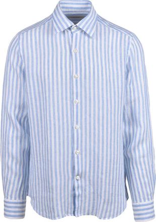 Ghirardelli Light Blue/White Linen Mens Linen Shirt
