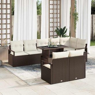 vidaXL Conjunto De Sof&aacute; De Jard&iacute;n 9 Pcs Marr&oacute;n Polirat&aacute;n Vidaxl