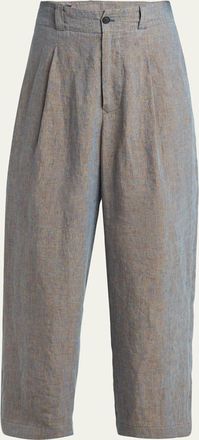 Giorgio Armani Mens Linen Pleated Wide-Leg Trousers