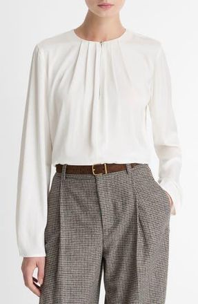 Vince Pleated Neck Silk Blend Top in Off White at Nordstrom Rack, Size Xx-Small