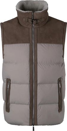Moorer Ganzendons ritsvest met leer - Heren - Bodywarmers - Grijs - M - Leer - Jassen