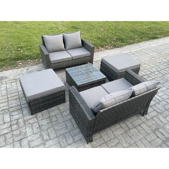Fimous Fimous Rattan Garden Furniture Set 5 piece Patio Rattan Furniture Sofa Weaving Wicker includes 2 Double Seat Sofa, Coffee Table and 2 Big Footstool
