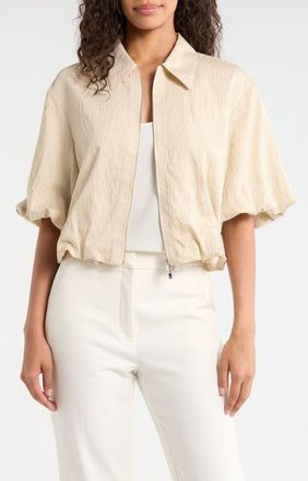 Vince Camuto Stripe Crop Bubble Jacket in Birch at Nordstrom, Size Xx-Large