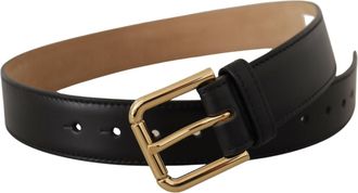 Dolce & Gabbana Womens Black Solid Leather Classic Gold Waist Buckle Belt
