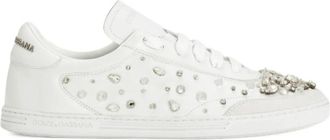 Dolce & Gabbana Leren sneakers met kristallen - Dames - Sneakers - Wit - 37 1/2 EU - Leer - Schoenen