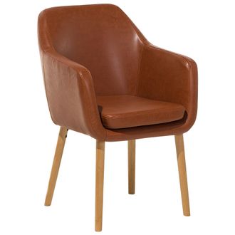 Beliani Silla De Comedor Con Asiento Acolchado Tapizado En Piel Sint&eacute;tica Marr&oacute;n Dorado Con Patas De Madera Yorkville