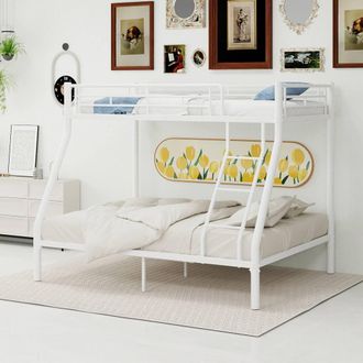 Matteo White Metal Single Bunk Bed with Guardrails & Ladder
