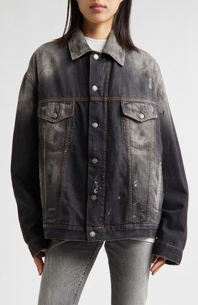 Acne Studios Robert Trafalgar Distressed Denim Jacket in Black at Nordstrom, Size X-Small