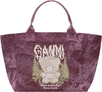 Ganni Tassen, Dames, Paars, ONE Size, Katoen, Cotton Shopper Tote