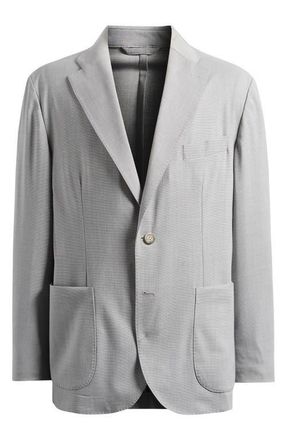 Eton Lana Tailored Fit Hopsack Tech Soft Wool Blend Blazer in Light Grey at Nordstrom, Size 36 Us