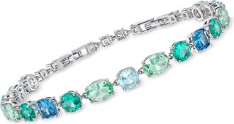 Ross-Simons Rhodium-Plated Bracelet With Simulated Tonal Blue Gemstones and. Czs