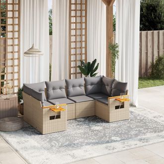 vidaXL Vidaxl - Juego De Sof&aacute;s Jard&iacute;n Con Cojines 6 Pzas Rat&aacute;n Sint&eacute;tico Beige