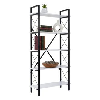Dmora Dmora - Estante Para Libros Martone, Estante De Oficina, Porta Libros M&oacute;vil, Biblioteca, 90x34 H180 Cm, Blanco Y Negro
