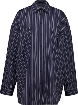 Balenciaga Gestreept Poplin Overhemd-Jurk - Dames - Overhemden - Blauw - S - Katoen - Overhemden