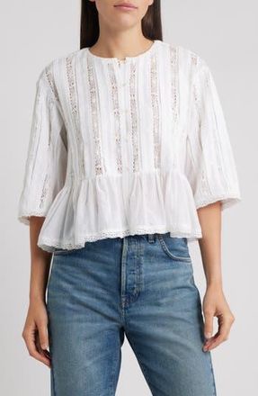 Madewell Bobbi Lace Trim Peplum Top in White at Nordstrom Rack, Size Large