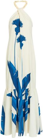 Andres Otalora Vivar Contigo Floral-print Halterneck Cotton Midi Dress - White And Blue - 2 (UK6 / XS)