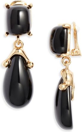 Kenneth Jay Lane Double Drop Clip-On Earrings in Black at Nordstrom