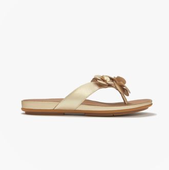 FitFlop Fitflop Gracie Flower Womens Toe-post Sandals Platino - Gold Leather - Size UK 4