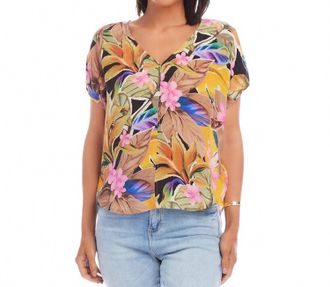 Karen Kane Tana Dolman Sleeve Top In Tropical Flower Print