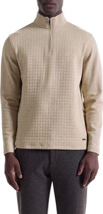 Bugatchi Waffle Quarter Zip Cotton Blend Pullover in Sand at Nordstrom, Size Xxx-Large