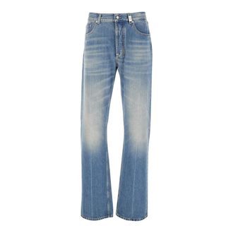 Alexander McQueen Jeans, Heren, Blauw, L, Denim, Blauwe High Waisted Jeans met Logodetail