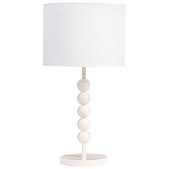 Beliani L&aacute;mpara De Mesa De Metal Con Pantalla Cil&iacute;ndrica De Tela Estilo Moderno De Mediados De Siglo Mesita De Noche Blanco Loky