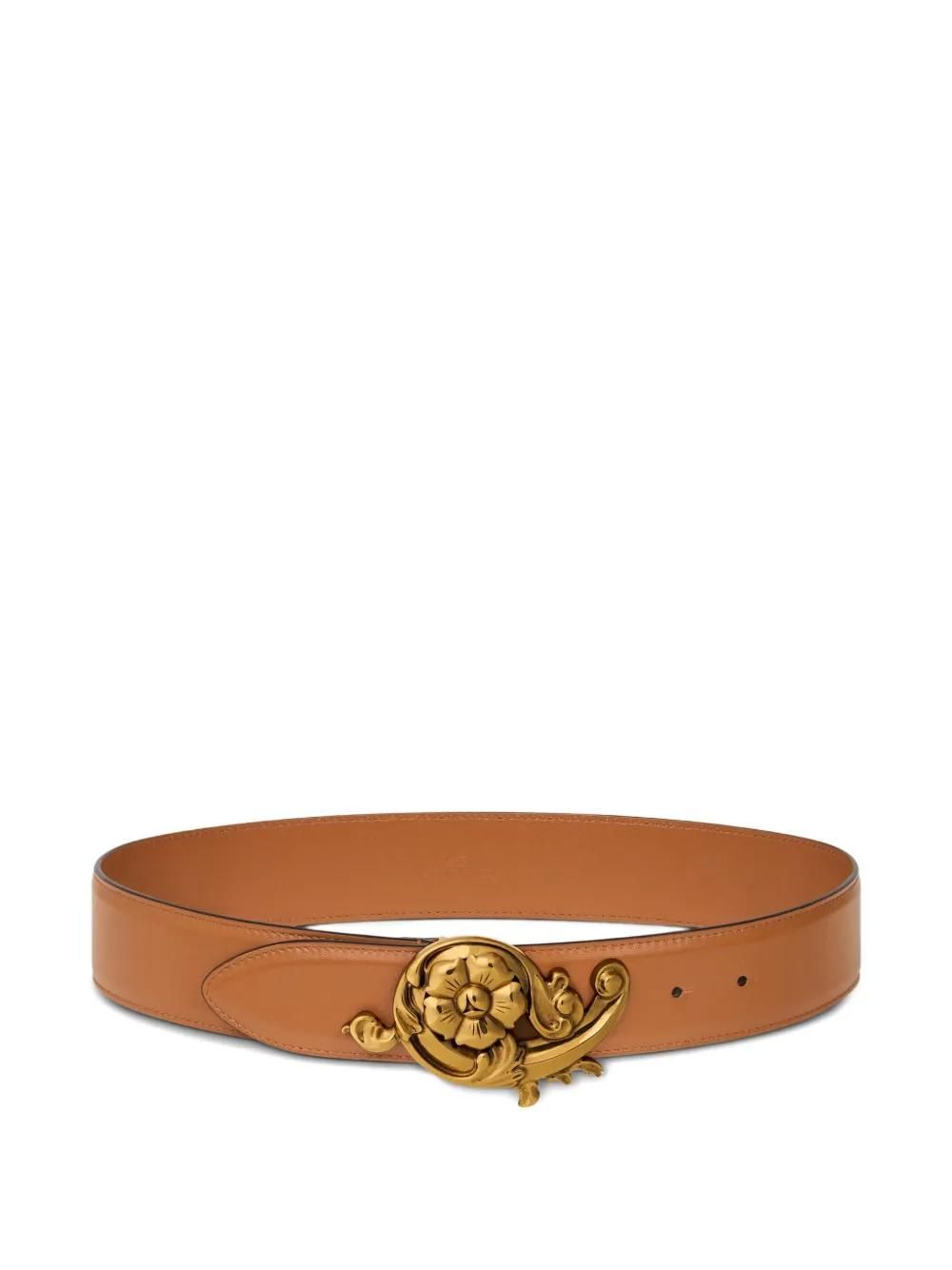 Ceinture En Cuir Enmon Taille S - Fleur Rose Gravée Avec Strass - Neuve Sans étiquette