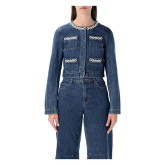 Self Portrait Dames, Jassen, Blauw, Maat: XS Denim