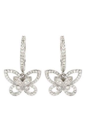 Suzy Levian Sterling Silver Pav&eacute; CZ Butterfly Drop Earrings in White at Nordstrom Rack