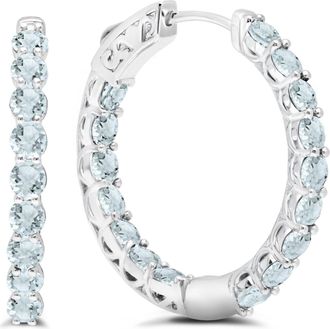 MAX + STONE 925 Sterling Silver 3mm Gemstone Inside Out Hoop Earrings