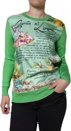 Dolce & Gabbana Womens Green Silk Granita Al Limone Long Sleeves Sweater - Size EU 32 (Womens)