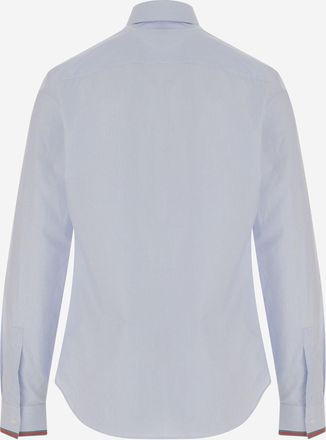 Gucci Mens Striped Cotton Shirt With Web Light Blue