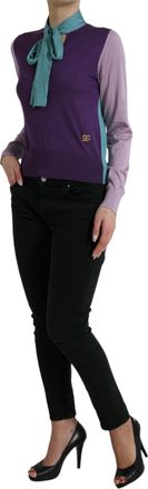 Dolce & Gabbana Womens Silk Pussy-Bow Sweater Purple