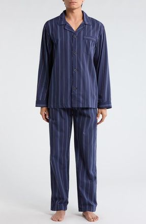 Majestic International Traditional Stripe Cotton Pajamas in Navy Stripe at Nordstrom Rack, Size Xx-Large