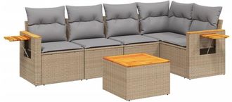 vidaXL Vidaxl - Juego De Sof&aacute;s Jard&iacute;n Con Cojines 6 Pzas Rat&aacute;n Sint&eacute;tico Beige