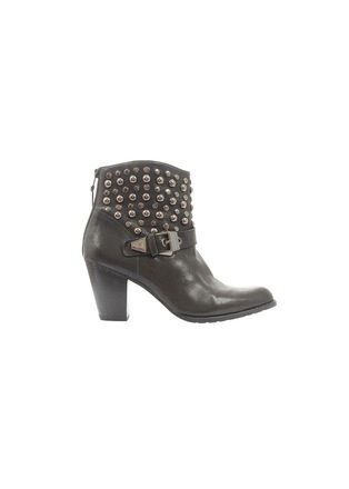Stuart Weitzman Black leather studded Western heeled ankle boots Size 40.5