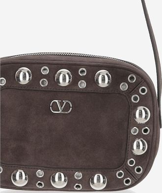 Valentino Garavani Womens Nellc&ocirc;te Suede Shoulder Bag Brown Leather