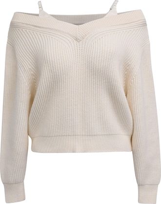 Alexander Wang Alexander Wang T. Off-Shoulder Layered Sweater in Ivory Cotton