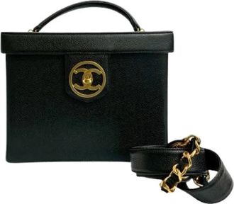 Chanel Pre-owned Vintage Lederen Handtas - Dames - Vintage Handtas - Zwart - ONE Size - Leer - Vintage