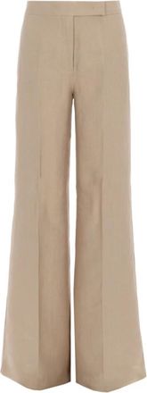 Max Mara Broek met Wijde Pijpen en Hoge Taille - Dames - Wijde Broeken - Beige - XS - Linnen - Broeken