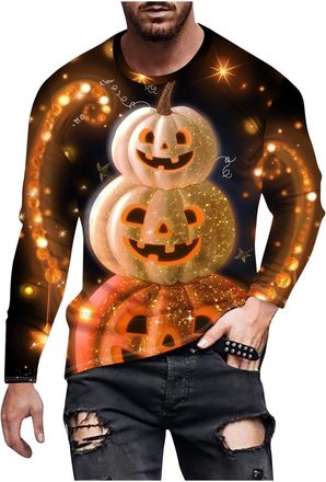 Generic Long Sleeve T Shirts for Men UK Crew Neck Halloween Tshirts Ghost Graphic Tee Shirts Funny Tops Casual Novelty Tops & T-Shirts Loose Fit Comfortable L