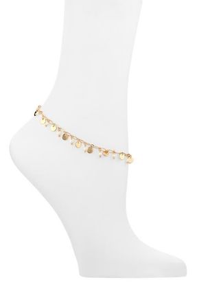 Nordstrom Faux Pearl & Coin Charm Anklet in White- Gold at Nordstrom