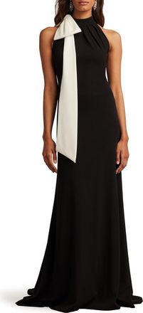 Tadashi Shoji Bow Detail Sleeveless Gown in Black/Ivory at Nordstrom, Size X-Small
