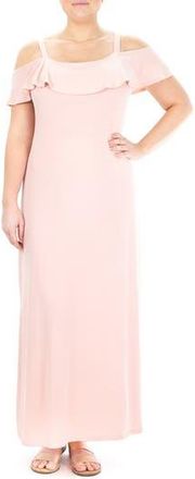 Nina Leonard Ruffle Cold Shoulder Maxi Dress in Blush at Nordstrom Rack, Size Medium