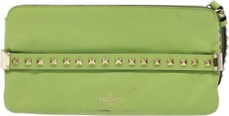 Valentino Garavani Rockstud Green Leather Clutch Bag (Pre-Owned)