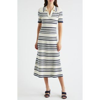 ZOE AND CLAIRE Stripe Midi Polo Sweater Dress in Navy at Nordstrom Rack, Size X-Large